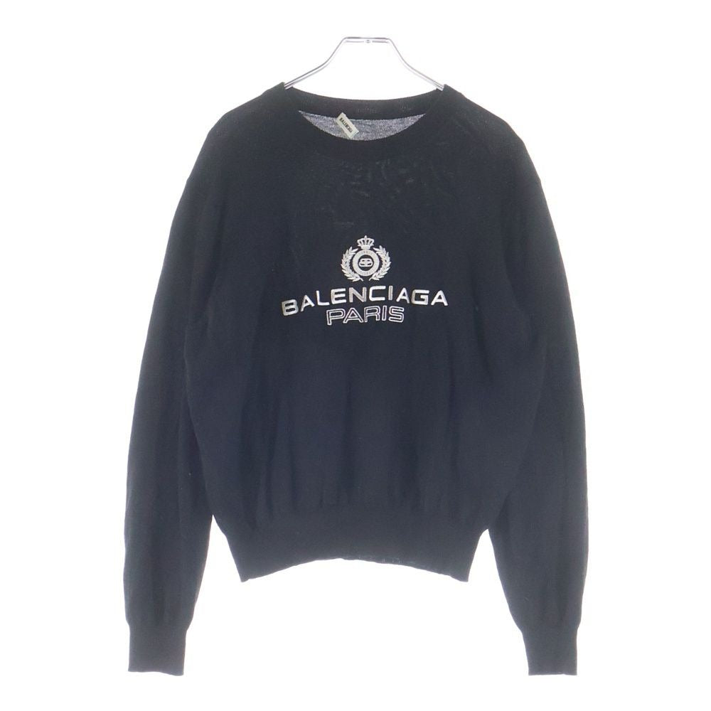 Balenciaga Emblem Logo Embroidery Wool Crew Neck Pullover Long Sleeve Knit