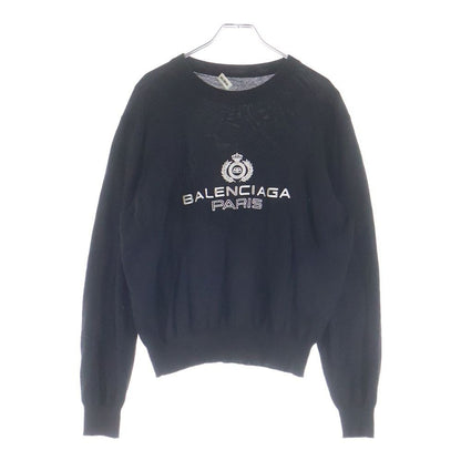 Balenciaga Emblem Logo Embroidery Wool Crew Neck Pullover Long Sleeve Knit