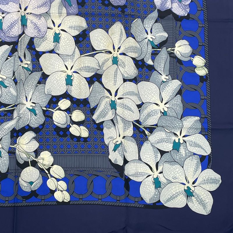 Hermes Scarf Carre 90 Silk Souvenirs D'asie Asian Memories Navy