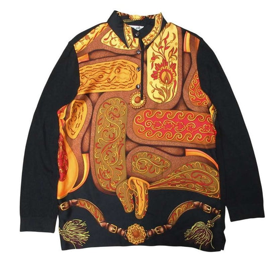 Hermes Vintage Twill LANE Knit Polo Silk Cotton Cashmere Sweater Carre