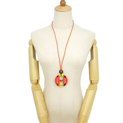 Hermes Necklace H Equipe Buffalo Horn Multicolor Pink Pendant Accessory