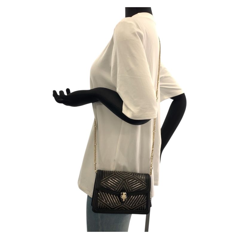 Bvlgari Bulgari Serpenti Diamond Blast Black White Leather Chain Shoulder Bag