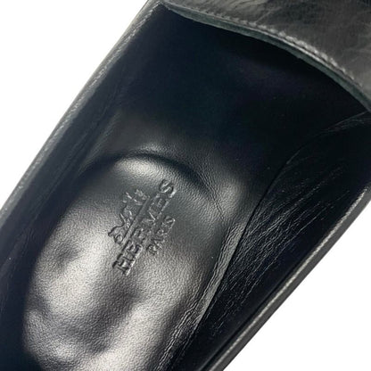 Hermes Paris Loafer Leather Shoes Leather Black Silver Hhardware Moccasin Flat