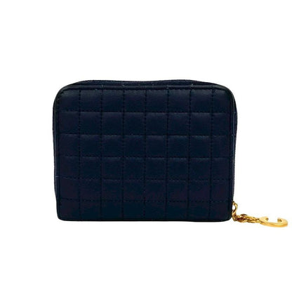 Celine Ccharm Compact Wallet Quilted Leather Round Zip Bifold
