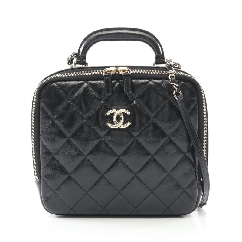 Chanel Shoulder Bag Quilted Top Handle Black Leather