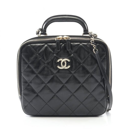 Chanel Shoulder Bag Quilted Top Handle Black Leather