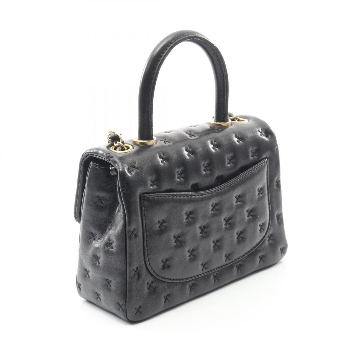 Chanel Shoulder Bag Cross Stitch Top Handle Black Lambskin — view 2