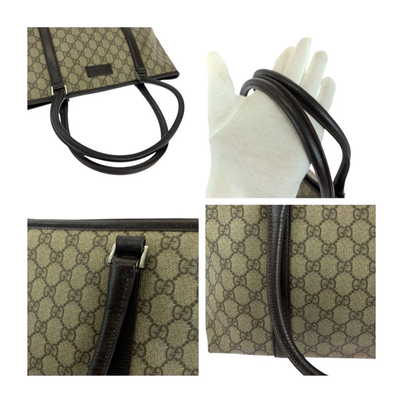 Gucci Beige Brown Silver Hardware GG Supreme Canvas 114595 Tote Bag Shoulder