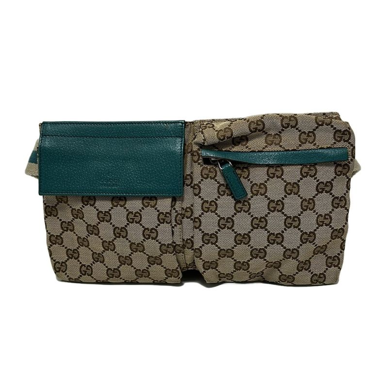 Gucci Waist Pouch GG Pattern 28566 Beige×dark Brown×blue Leather