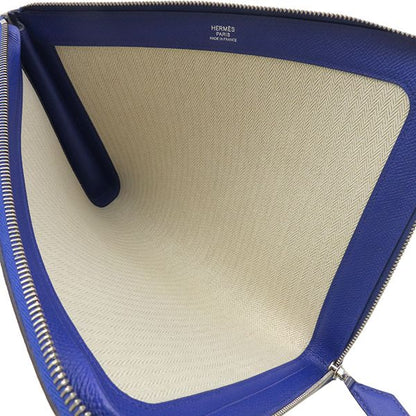 Hermes Clutch Bag Zip Tablet Vaux Epson Blue Electric Silver Hardware Blue