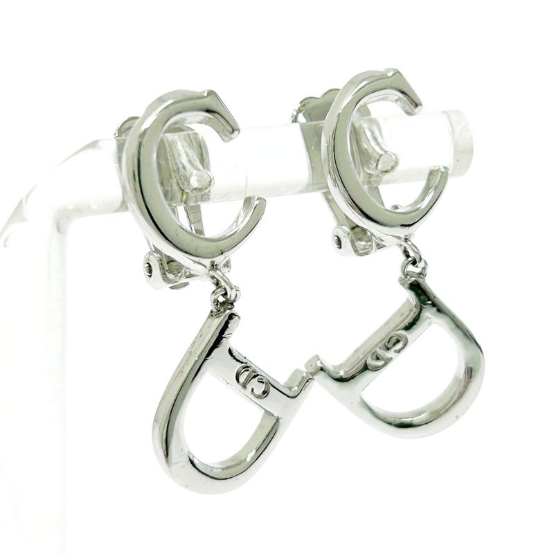 Christian Dior Metal CD Logo Swing Earrings Ladies Silver 489962 Earrings