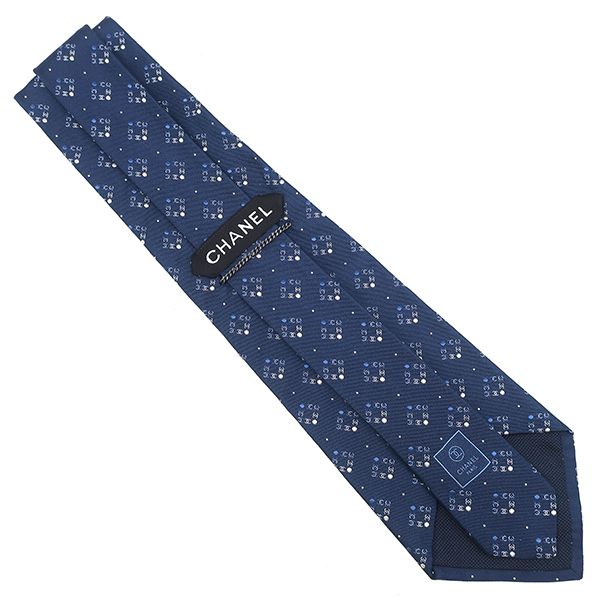 Chanel Necktie Coco Mark Block 10cm (3.94in) Silk Navy Blue