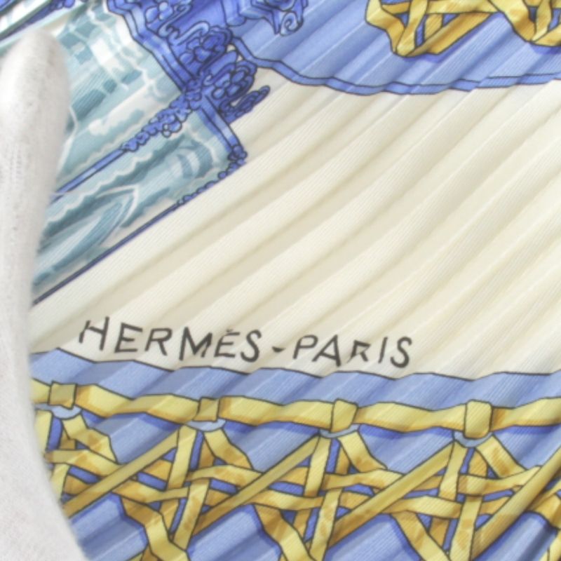 Hermes Pleated Carré Scarf With Box Multicolor 100% Silk High Brand Name