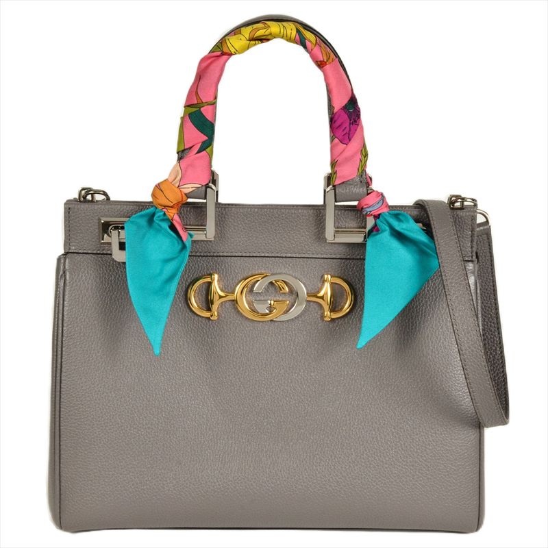 Gucci Zumi Handbag 2WAY Leather 569712 Gray Shoulder Bag Top Handle Women