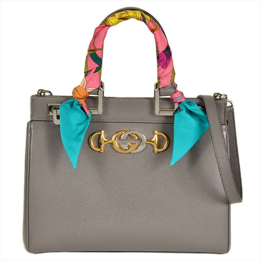 Gucci Zumi Handbag 2WAY Leather 569712 Gray Shoulder Bag Top Handle Women