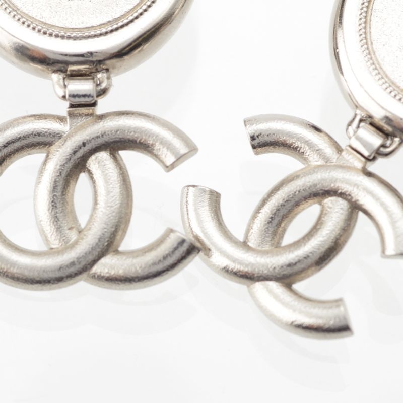 Chanel A23K Rhinestone Coco Mark Star Earrings Accessories GP Silver Black