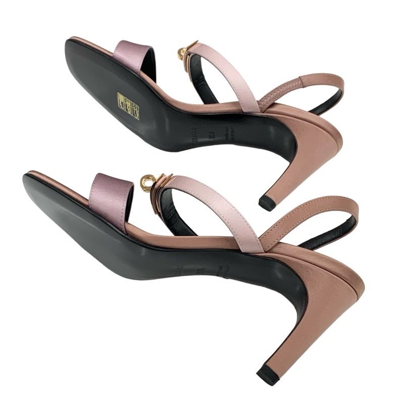 Hermes Glamour Sandals Shoes Satin Pink Unused Kelly Hardware