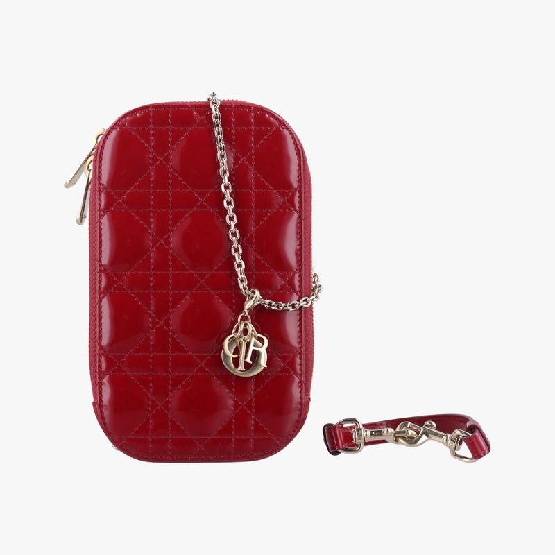 Christian Diorchristian Dior Lady Dior Cannage Phone Holder Red Patent 56-ma-026