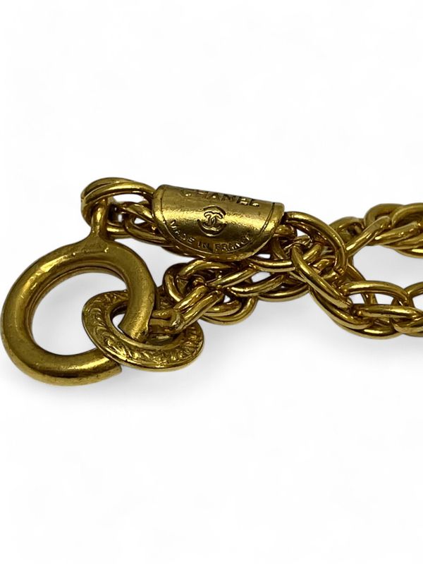 Chanel 1970's Rhinestone Coco Mark Necklace Women's Gold