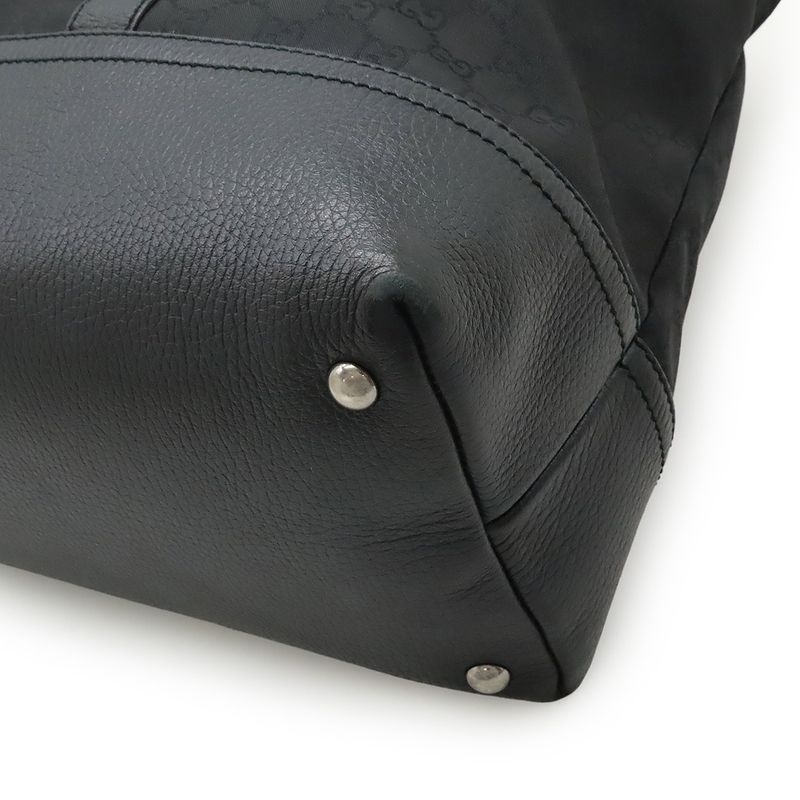 Gucci GG Nylon Tote Shoulder Bag Leather Black Silver Hardware Outlet Item