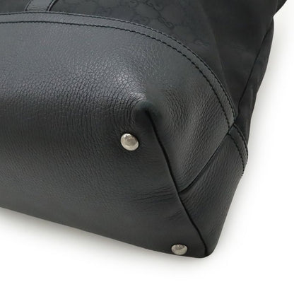 Gucci GG Nylon Tote Shoulder Bag Leather Black Silver Hardware Outlet Item