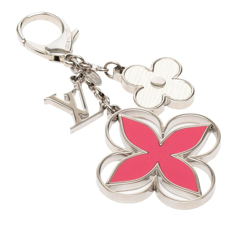 Louis Vuitton Rimy Bag Charm Key Holder Silver Pink White Metal