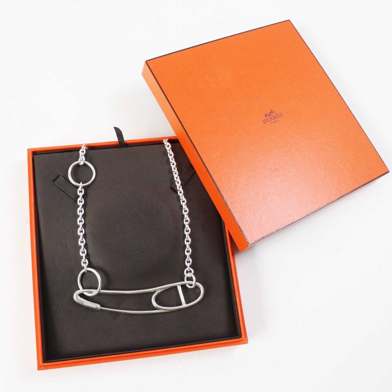 Hermes Chaine D'ancre Punk Long Necklace Ag925 Silver With Box Made In France