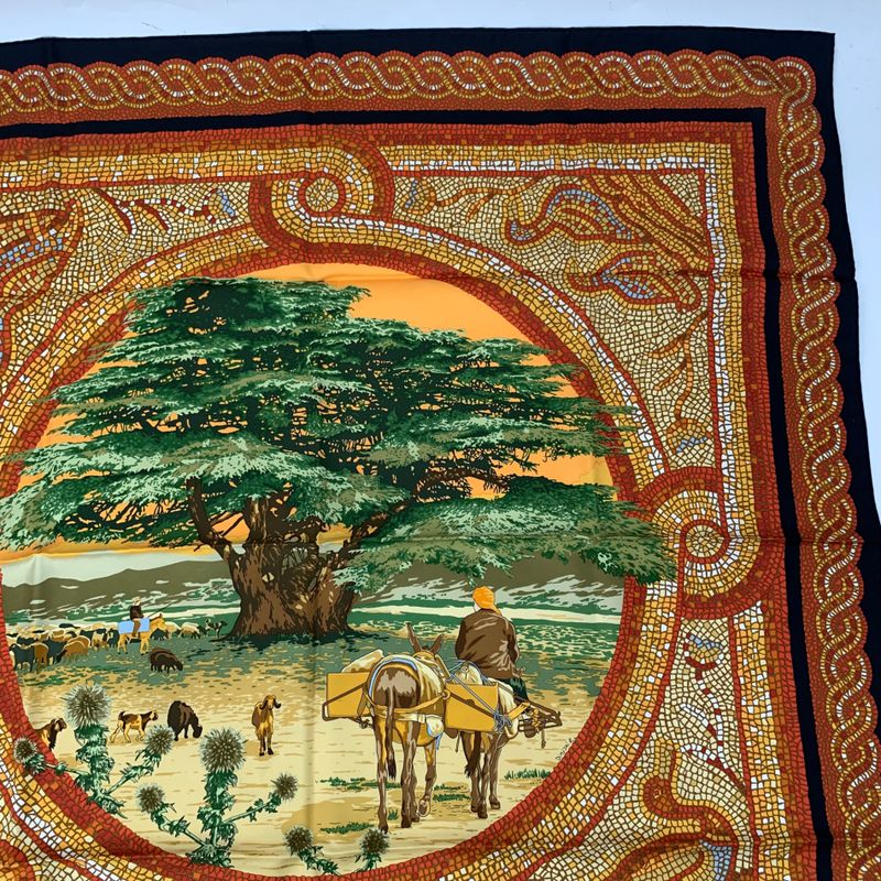 Hermes Carre 90 SOUS LE Cedre Silk Scarf Under Himalayan Cedars Red