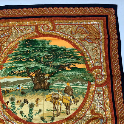 Hermes Carre 90 SOUS LE Cedre Silk Scarf Under Himalayan Cedars Red