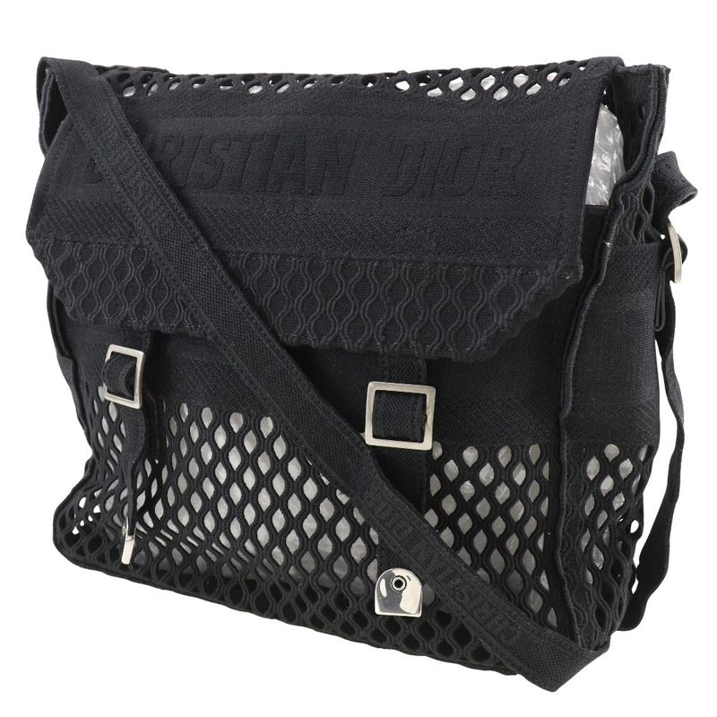 Dior Christian Dior Messenger Mesh Canvas Black Women's Shoulder Bag