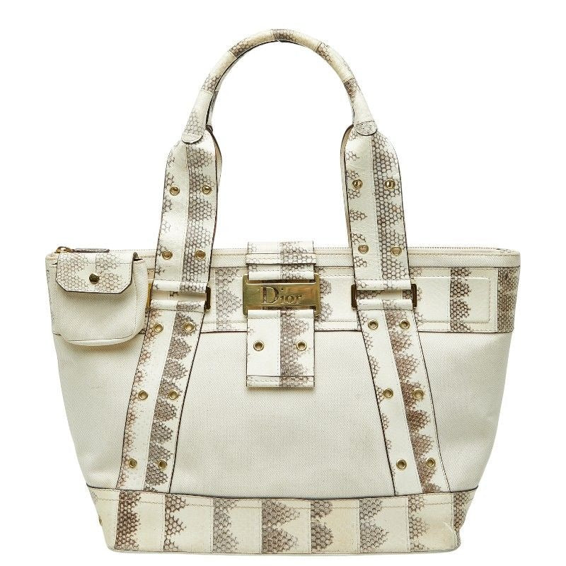 Dior Logo Tote White Ivory Leather