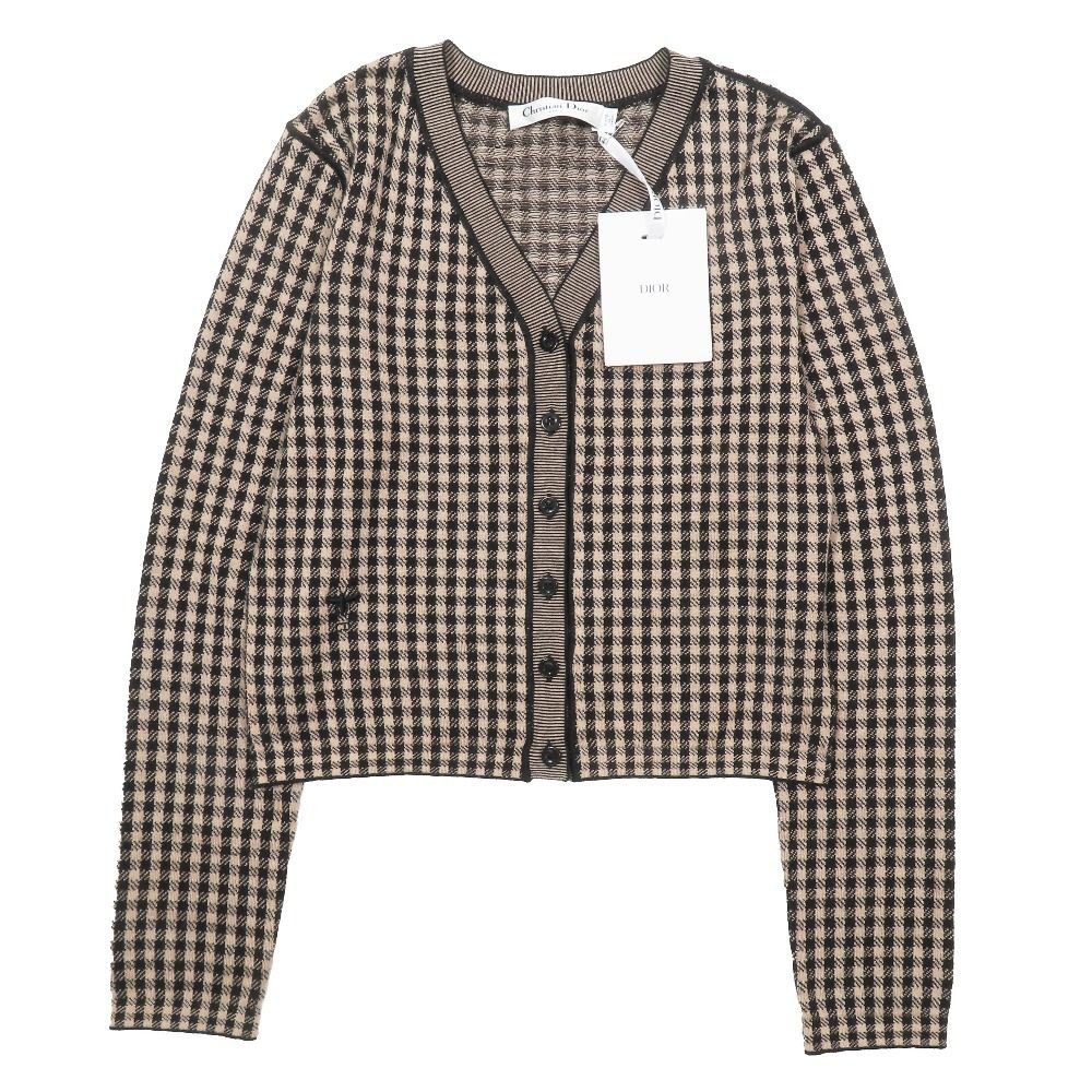 Dior Ensemble Cardigan Sleeveless Knit Plaid Vest Bee Embroidery Logo Cashmere