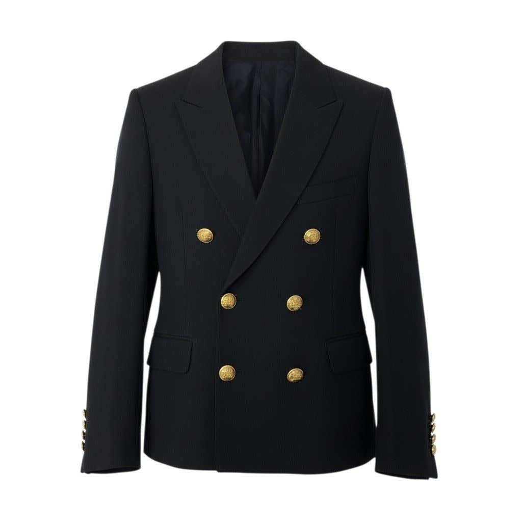 Celine Short Jacket in Diagonal Wool Double Tailored Gold Button 34 Black