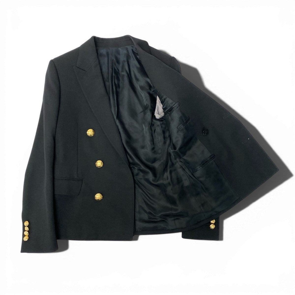 Celine Short Jacket in Diagonal Wool Double Tailored Gold Button 34 Black — view 4
