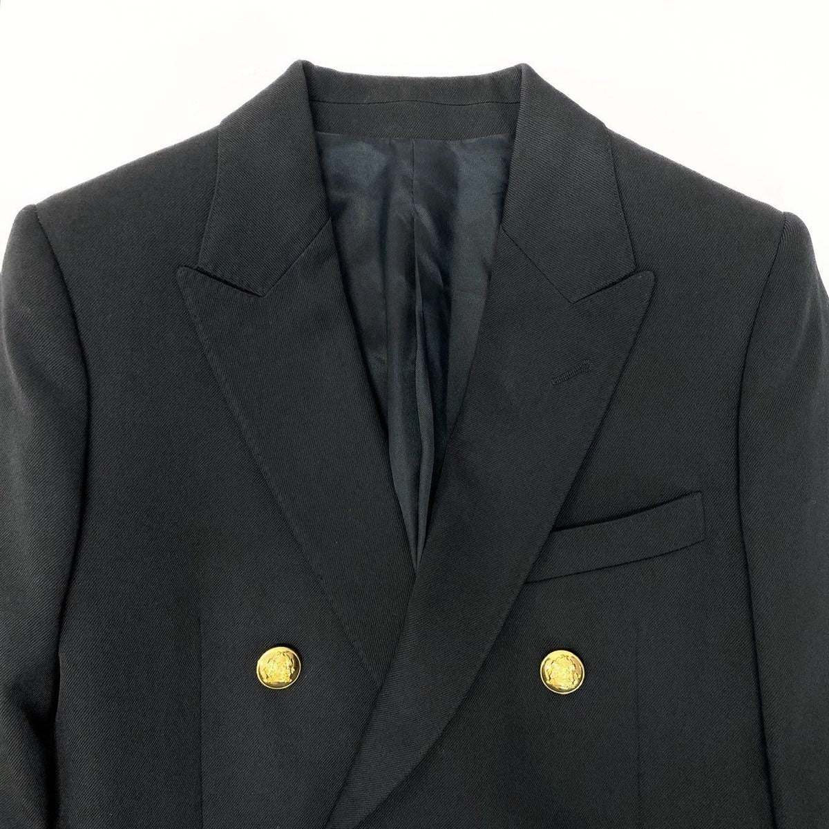 Celine Short Jacket in Diagonal Wool Double Tailored Gold Button 34 Black — view 5