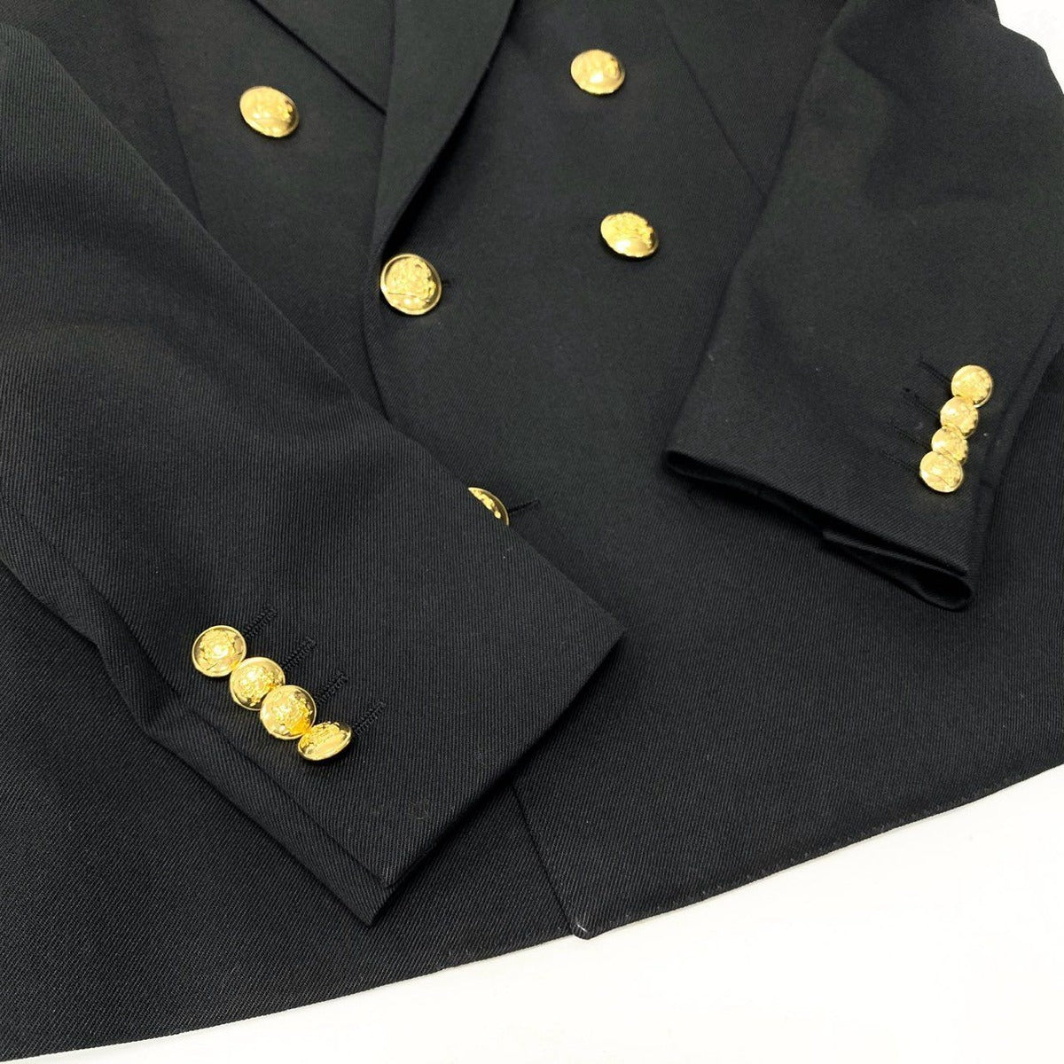 Celine Short Jacket in Diagonal Wool Double Tailored Gold Button 34 Black — view 6