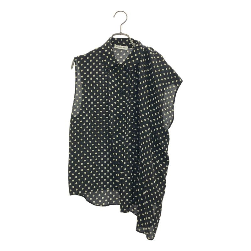 Balenciaga 2019 Dot Asymmetric Blouse Shirt 36 Black Ivory