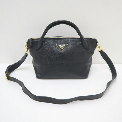 Prada 2-Way Shoulder Bag Leather Black Gold