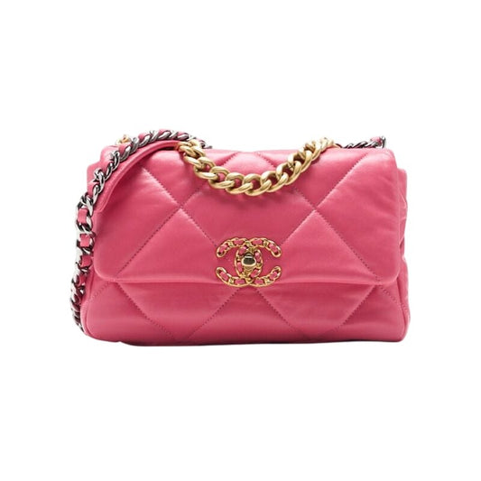 Chanel 19 Quilted 2-Way Chain Shoulder Lambskin Pink With Gold And Silver