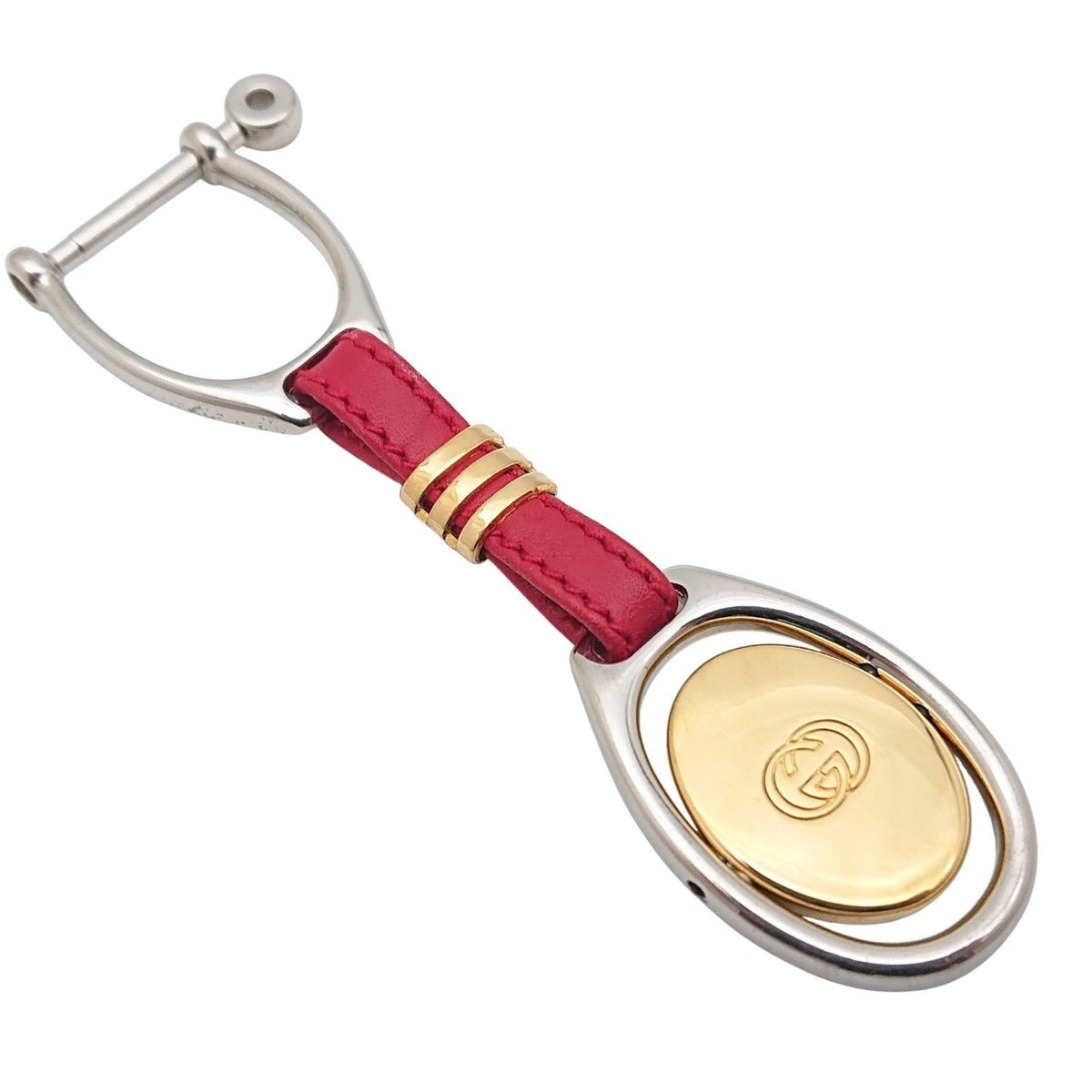 Gucci Vintage Key Holder Charm Leather Red Gold Silver — view 2