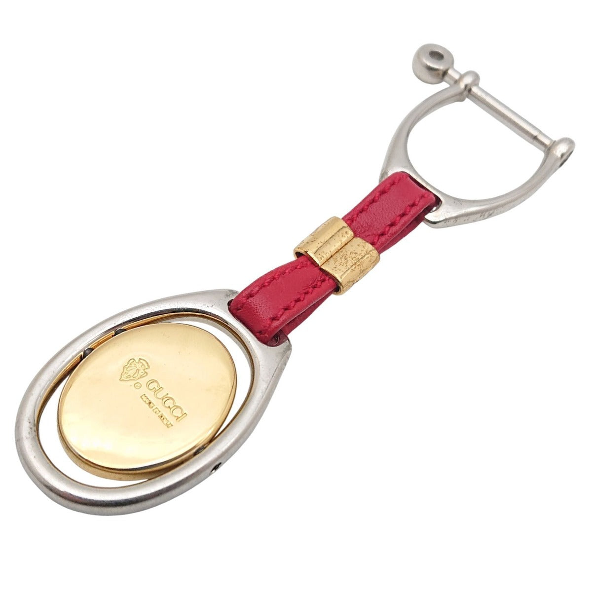 Gucci Vintage Key Holder Charm Leather Red Gold Silver — view 3