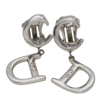 Christian Dior Earrings Swing Metal Silver CD Logo Accessory Plated
