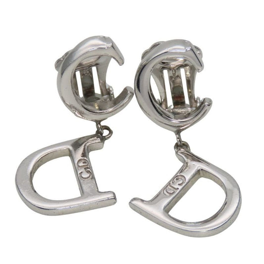 Christian Dior Earrings Swing Metal Silver CD Logo Accessory Plated