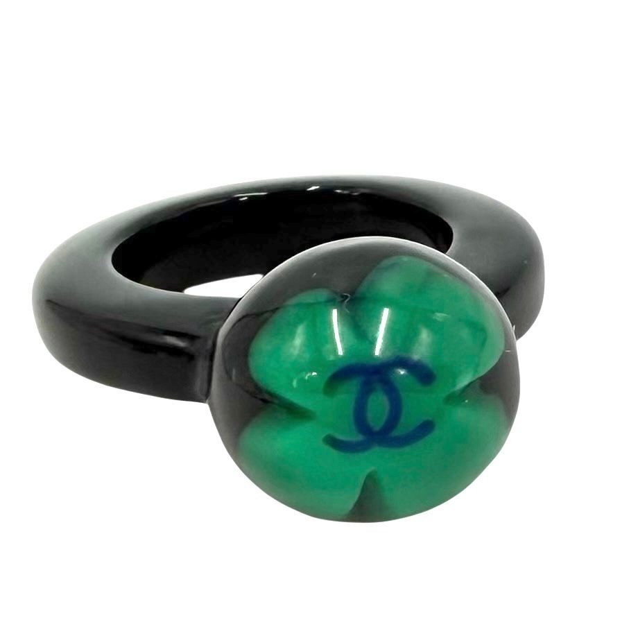 Chanel Ring Clover CC Logo . Black Green