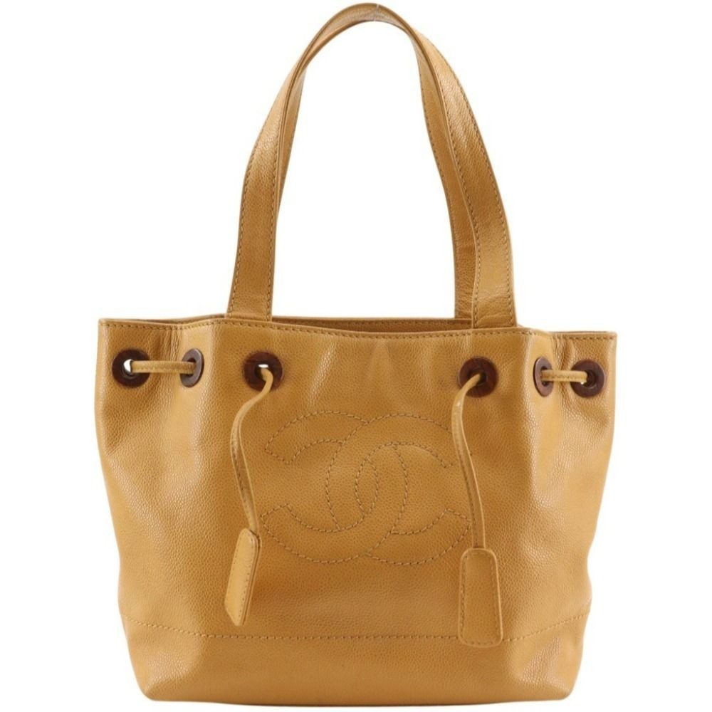 Chanel CC Logo Drawstring Caviar Leather Brown Tote