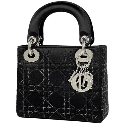 Dior Cannage Mini 2-Way Shoulder Bag Satin Black