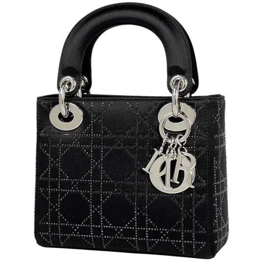 Dior Cannage Mini 2-Way Shoulder Bag Satin Black