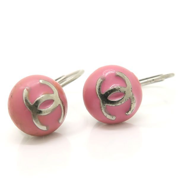 Chanel Earrings 03C Silver 925 Pink Coco Mark Mini Hook Ball SV Chanel