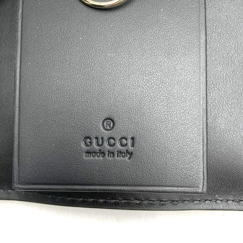 Gucci 388682 Key Case Leather Silver Hardware Ribbon Black Ladies Simple Fashion