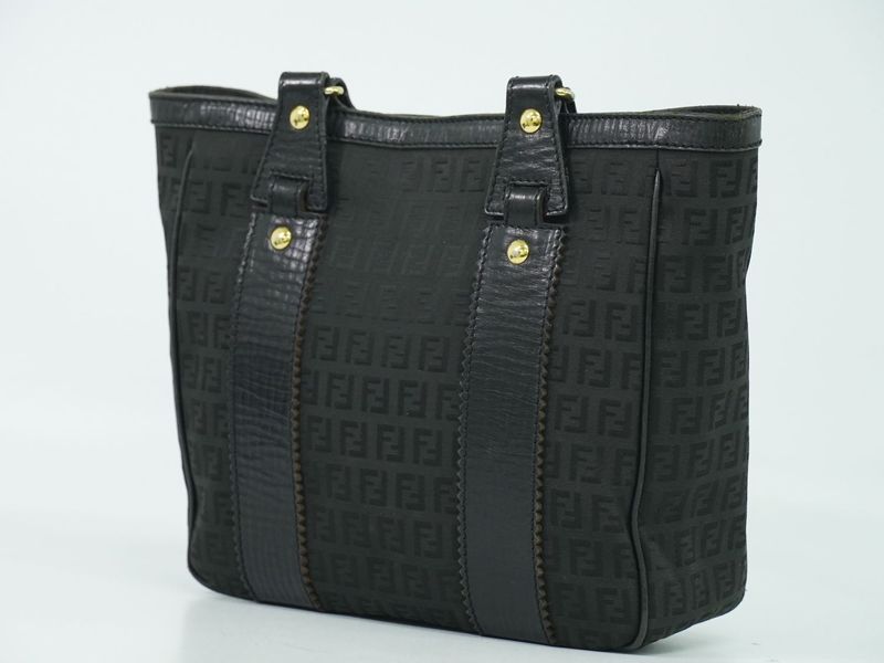 Authentic Fendi Zucchino Tote Handbag Canvas Black 8bh161 Zucchino Bag Pre-owned